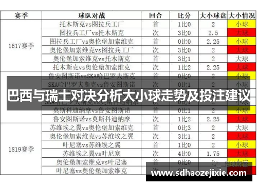 巴西与瑞士对决分析大小球走势及投注建议